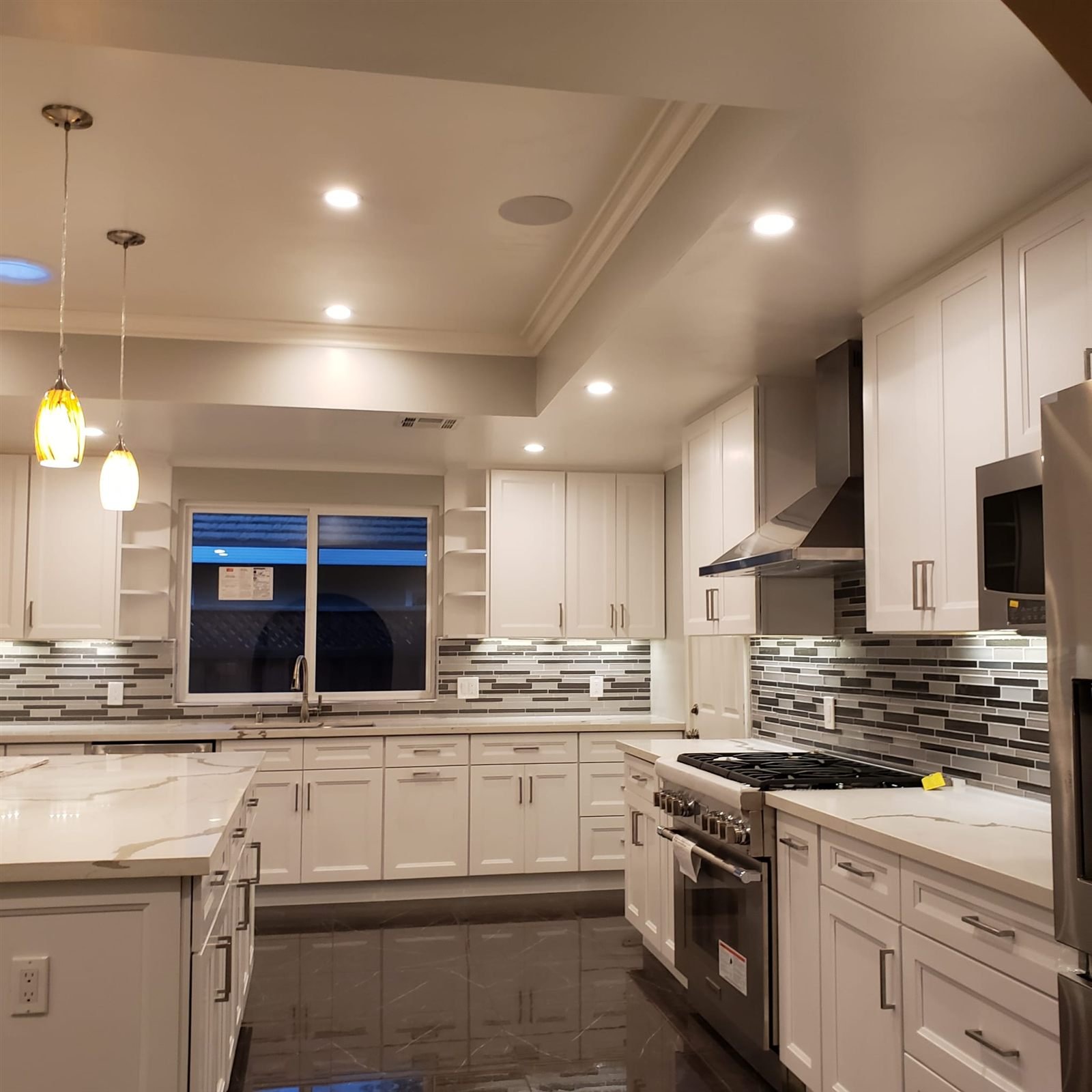 Finished kitchen with tile flooring